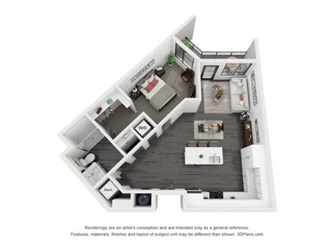 Floor plan for 1 bed, 1 bath, 786 sqft